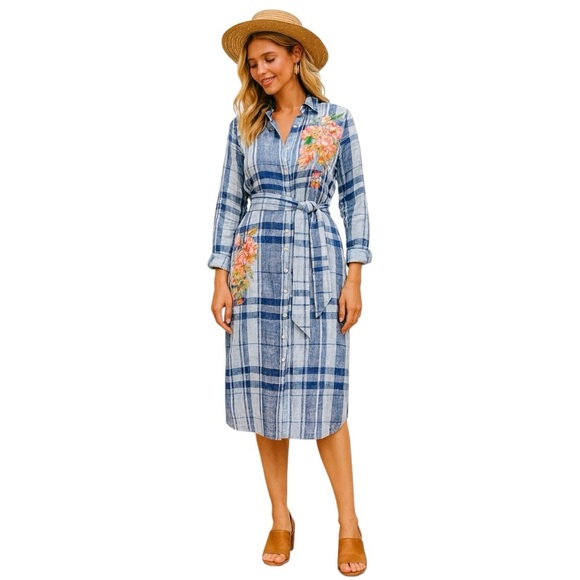 Lauren Ralph Lauren Dresses & Skirts - Lauren Ralph Lauren 100% Linen Plaid Floral Shirtdress Size 10